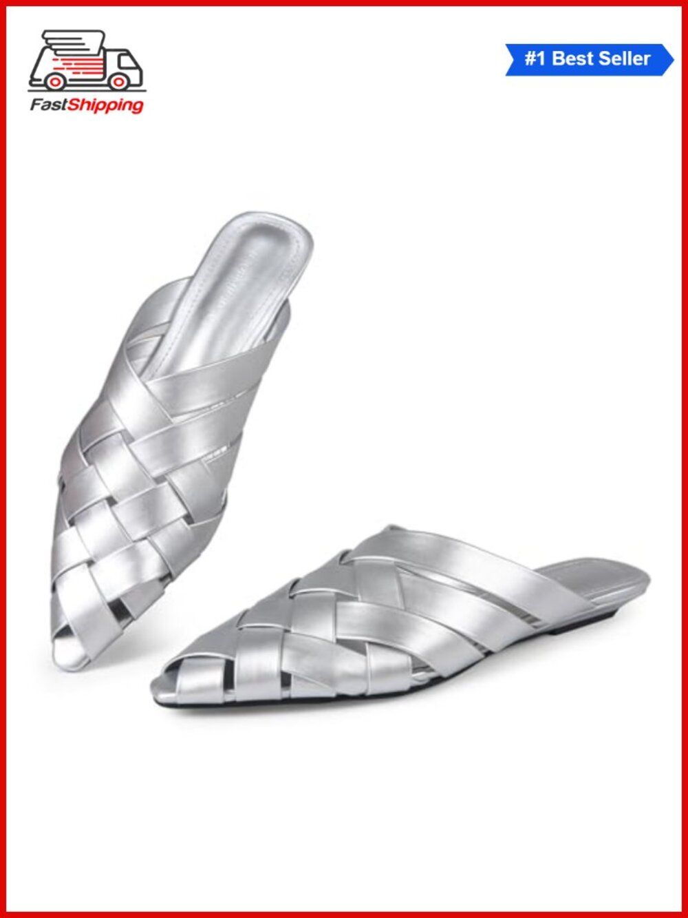 Women's Pointed Toe Mules Braided Slip On Flats Comfortable Backless Loafers